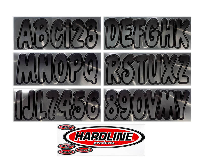 Hardline Boat Lettering Registration Kit 3 in. - 200 Chrome/Black Stickers/Decals/Banners Hardline