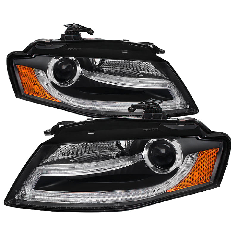 Spyder Audi A4 09-12 Projector Headlights Halogen Model Only - DRL LED Black PRO-YD-AA408-DRL-BK Headlights SPYDER
