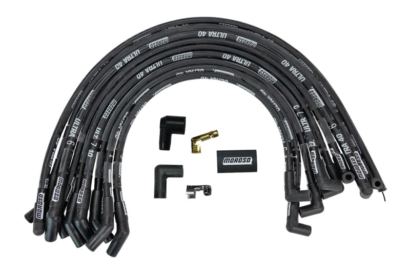 Moroso Ford 429-460 Ignition Wire Set - Ultra 40 - Sleeved - HEI - 135 Degree - Black Spark Plug Wire Sets Moroso