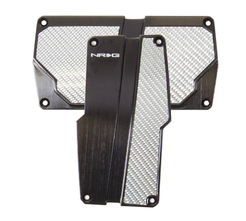NRG Brushed Aluminum Sport Pedal A/T - Black w/Silver Carbon Pedal Covers NRG