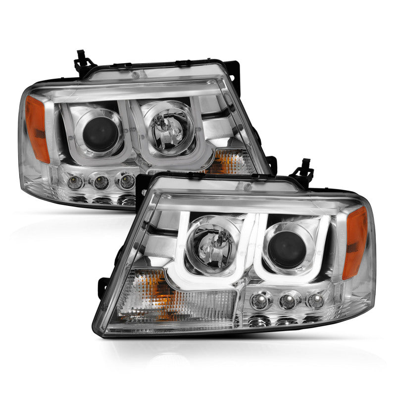 ANZO 2004-2008 Ford F-150 Projector Headlights w/ U-Bar Chrome Headlights ANZO