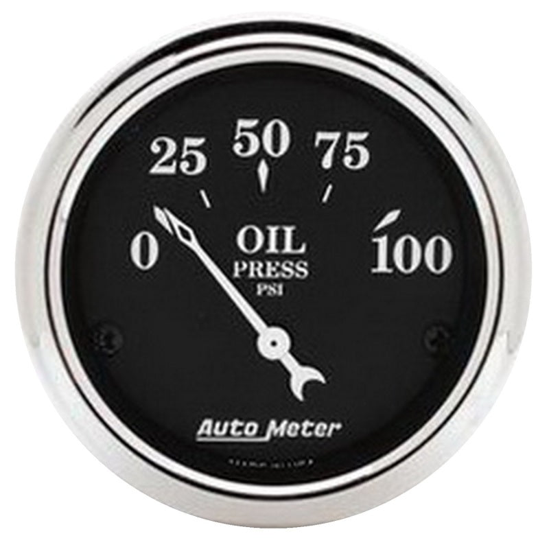 Autometer 2 1/16in 100PSI Old Tyme Black Electric Oil Pressure Gauge Gauges AutoMeter