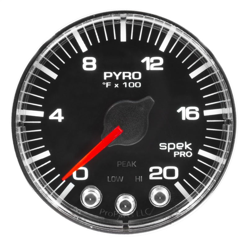 Autometer Spek-Pro Gauge Pyro. (Egt) 2 1/16in 2000f Stepper Motor W/Peak & Warn Blk/Chrm Gauges AutoMeter