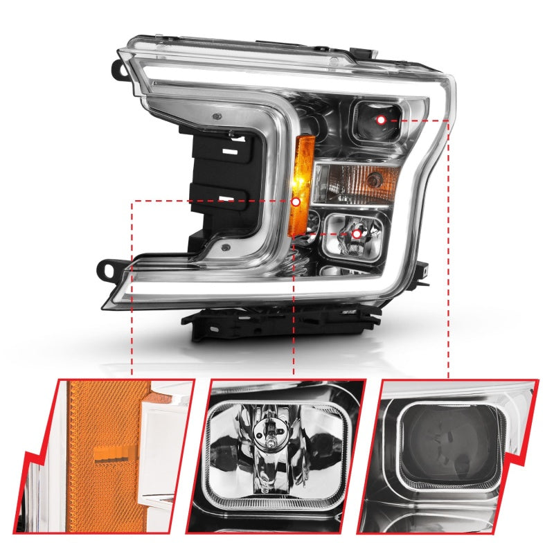 ANZO 2018-2019 Ford F-150 Projector Plank Style H.L. Chrome Amber (Without Switchback) Headlights ANZO