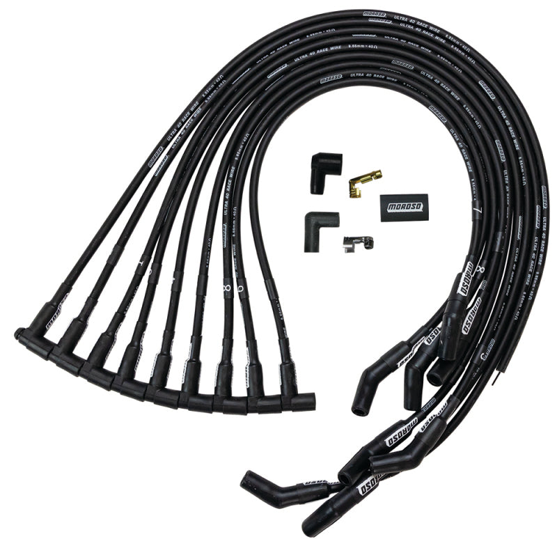Moroso Chevrolet Big Block Ignition Wire Set - Ultra 40 - Unsleeved - HEI - 135 Degree - Black Spark Plug Wire Sets Moroso