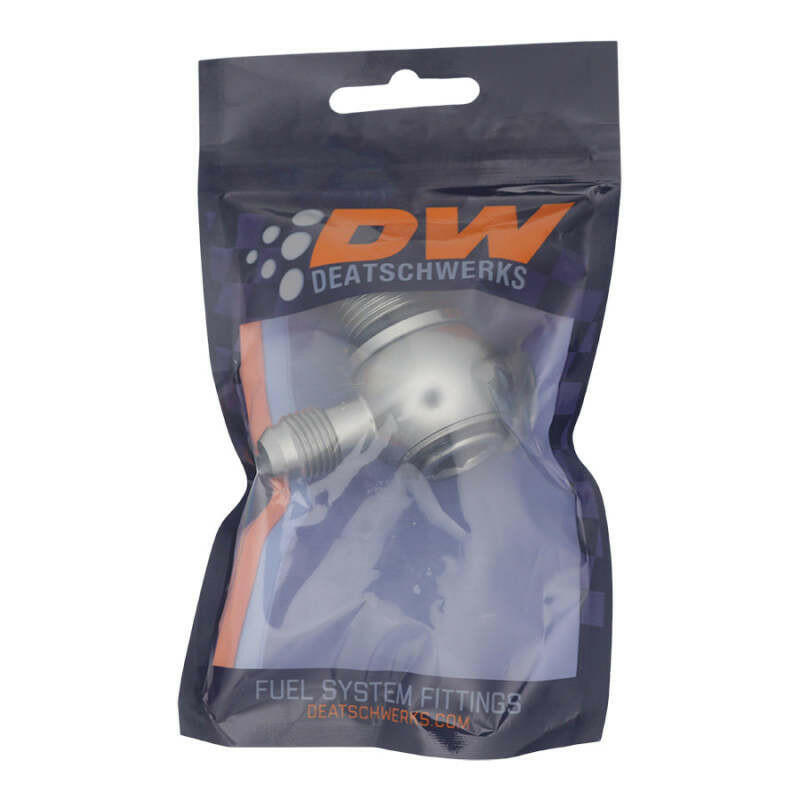DeatschWerks 10AN ORB Male to 6AN Male Flare Low Profile 90-Degree Swivel - Anodized DW Titanium Fittings DeatschWerks