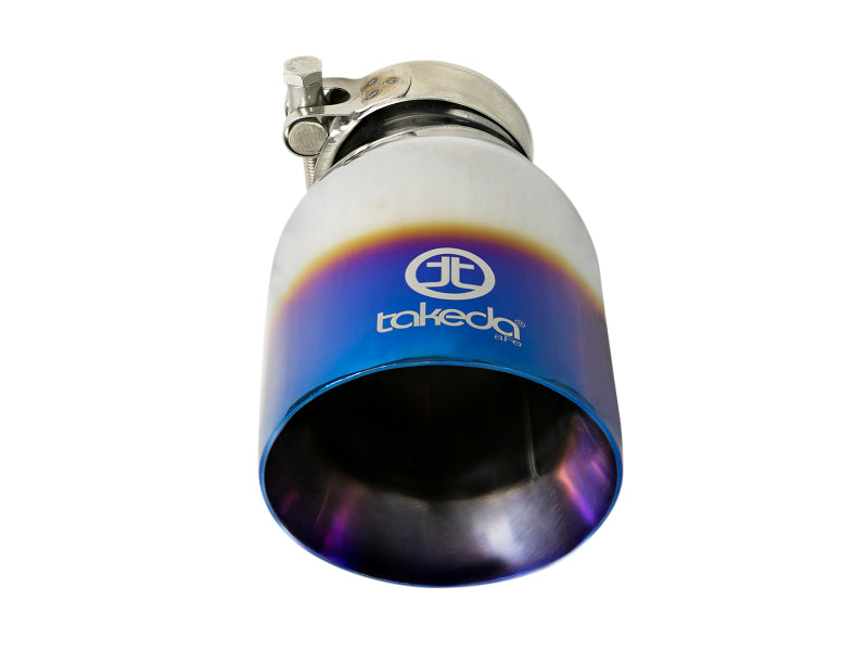 aFe Takeda 304 Stainless Steel Clamp-On Exhaust Tip 2.5in Inlet / 4in Outlet - Blue Flame Tips aFe