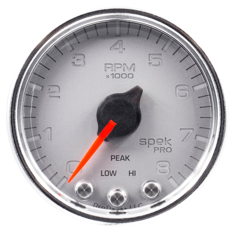 Autometer Spek-Pro Gauge Tach 2 1/16in 8K Rpm W/ Shift Light & Peak Mem Slvr/Chrm Gauges AutoMeter