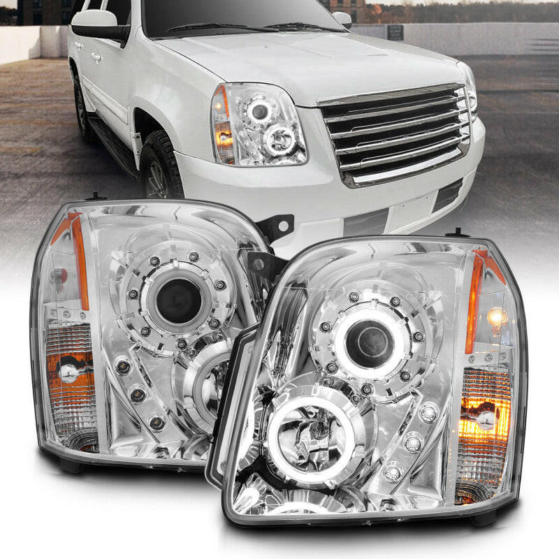 ANZO 2007-2014 GMC Yukon Projector Headlights w/ Halo Chrome (CCFL) Headlights ANZO