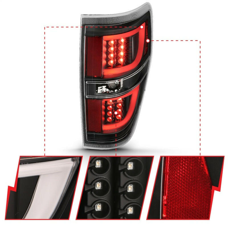 ANZO 2009-2013 Ford F-150 LED Taillights Black Tail Lights ANZO