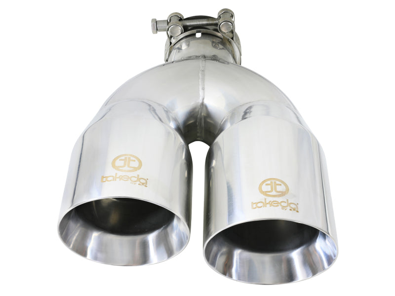 aFe Takeda 2.5in 304 Stainless Steel Clamp-on Exhaust Tip Drivers Side 2.5in Inlet 4inDual- Polished Tips aFe