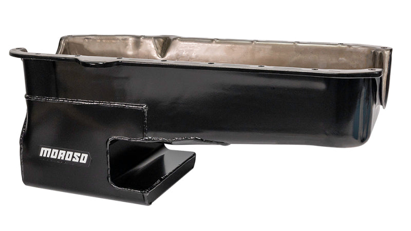 Moroso Pre-80 Chevrolet Small Block (w/Driver Side Dipstick) Wet Sump 6qt 9in Steel Oil Pan - Black Oil Pans Moroso