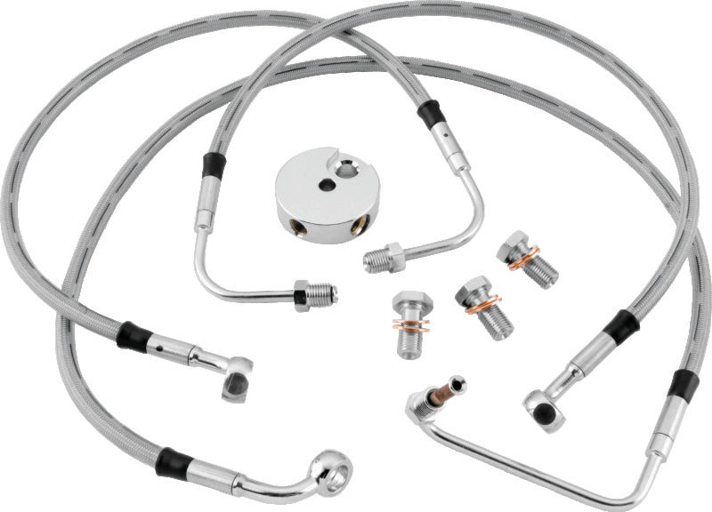 Twin Power 94-07 FLHR Models Stainless Steel Dot Brake Line Kit Front +4 Inch Length Brake Line Kits TwinPower