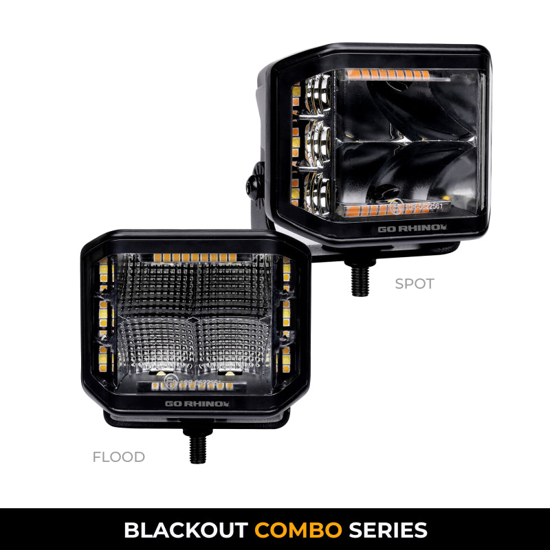 Go Rhino Xplor Blackout Combo Series Cube Sideline LED Spot Lights w/ Amber 4x3 - Blk (Pair) Light Bars & Cubes Go Rhino