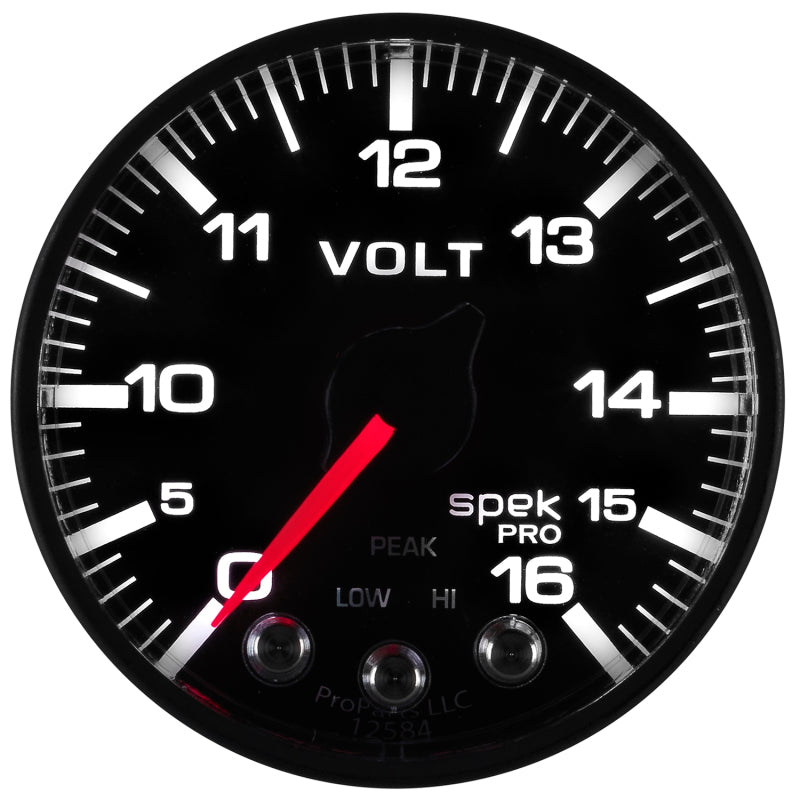 AutoMeter Gauge Voltmeter 2-1/16in. 16V Stepper Motor W/Peak & Warn Blk/Blk Spek-Pro Gauges AutoMeter