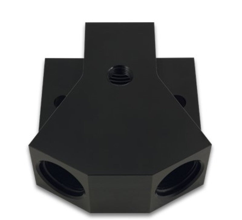 Vibrant Billet Aluminum Y-Block Fitting with 1/8in NPT Port -8AN x Dual -8AN ORB Fittings Vibrant