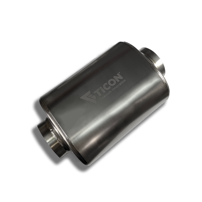 Ticon Industries 17in OAL 3.0in Center In/Out Oval Ultralight Titanium Muffler Muffler Ticon