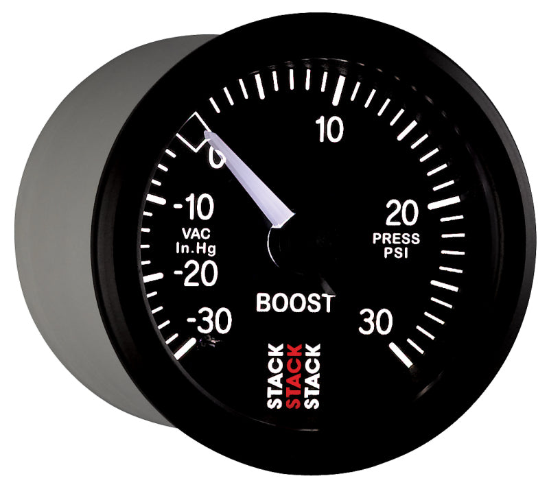 Autometer 52mm Stack Instruments -30INHG to +30PSI Mechanical Boost Gauge - Black Gauges AutoMeter