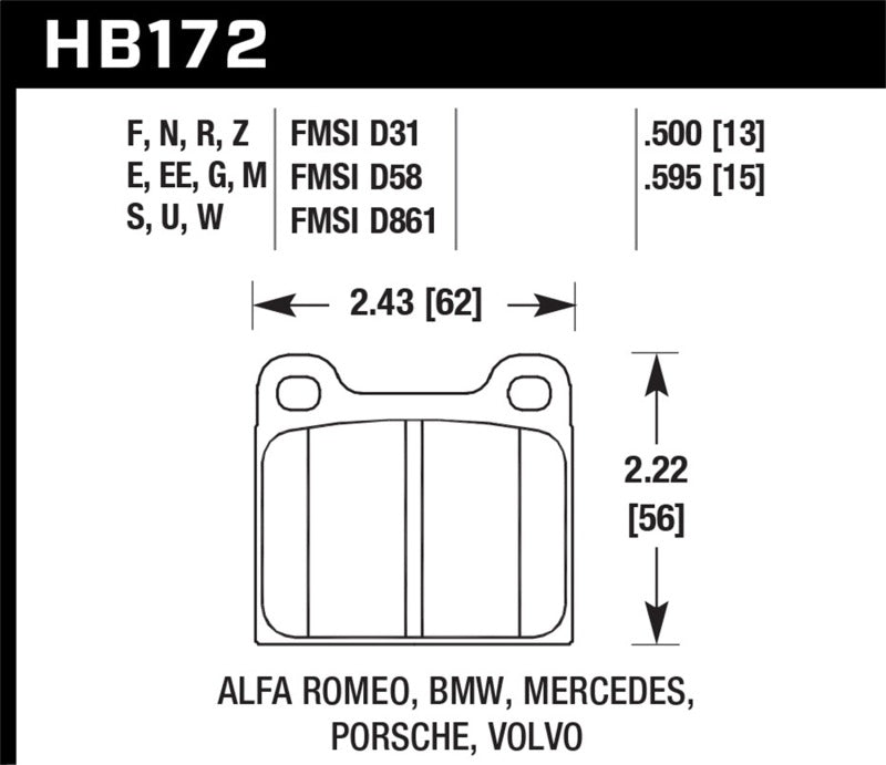 Hawk Alfa Romeo / Audi / Opel / Porsche / Saab / VW Blue 9012 Front Race Brake Pads Brake Pads - Racing Hawk Performance
