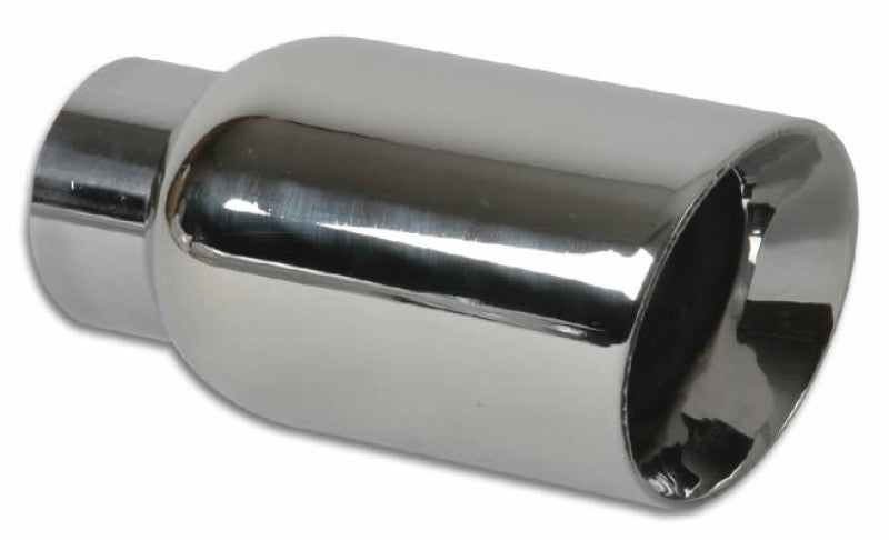 Vibrant 2.5in ID Single 4in OD Round SS Exhaust Tip (Double Wall Angle Cut) Tips Vibrant