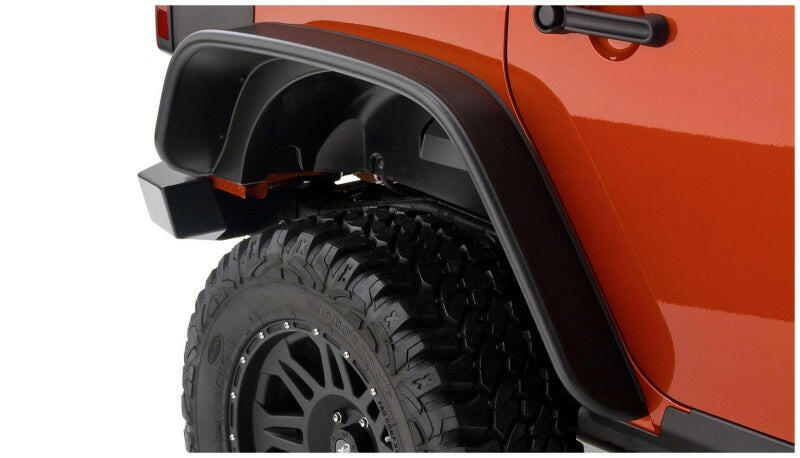 Bushwacker 07-18 Jeep Wrangler Unlimited Flat Style Flares 4pc 4-Door Sport Utility Only - Black Fender Flares Bushwacker