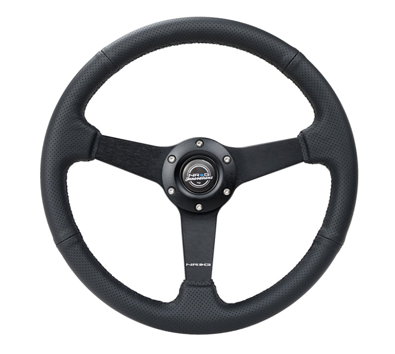NRG Sport Steering Wheel (350mm / 1.5in Deep) Black Leather Black Stitch w/Matte Black Solid Spokes Steering Wheels NRG