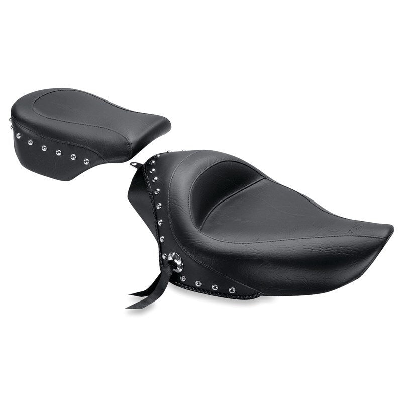 Mustang 04-21 Harley Sportster 3.3 GAL Standard Touring Solo Seat w/Studs - Black Solo Motorcycle Seats Mustang Motorcycle