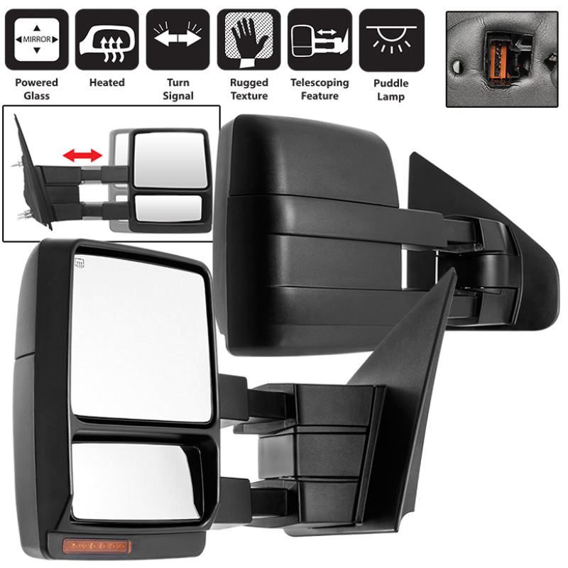 xTune Ford F-150 07-14 Heated Amber LED Signal Telescoping Mirror - SET MIR-FF15007S-PWH-AM-SET Side Mirrors SPYDER