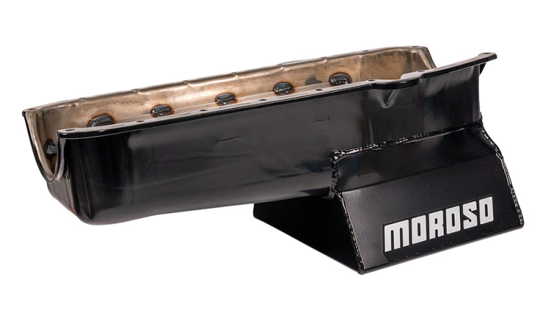 Moroso Pre-80 Chevrolet Small Block (w/Driver Side Dipstick) Wet Sump 7qt 8.25in Steel Oil Pan -Blk Oil Pans Moroso