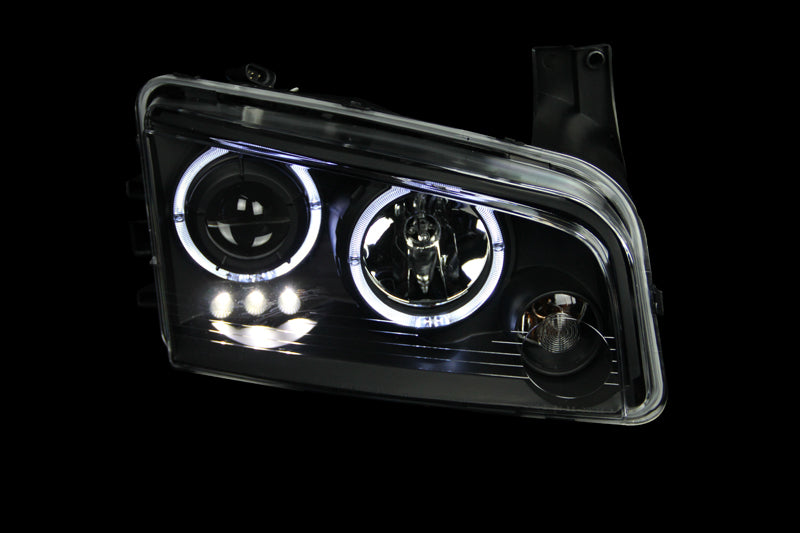 ANZO 2006-2010 Dodge Charger Projector Headlights w/ Halo Black Headlights ANZO