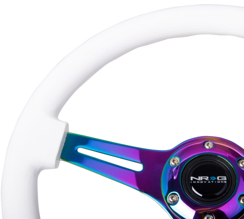 NRG Classic Wood Grain Steering Wheel (350mm) White Paint Grip w/Neochrome 3-Spoke Center Steering Wheels NRG