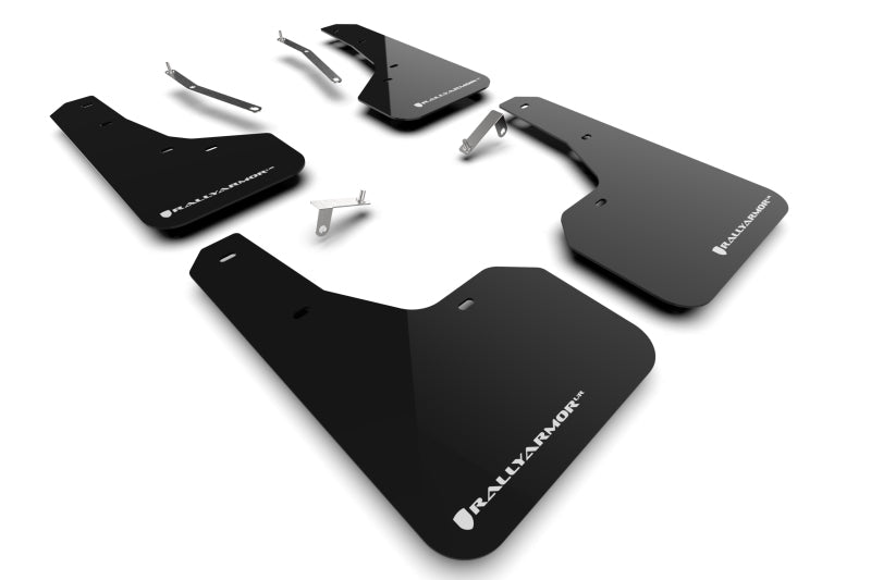 Rally Armor 22-24 Subaru Forester &amp; Wilderness Black UR Mud Flap w/White Logo Mud Flaps Rally Armor