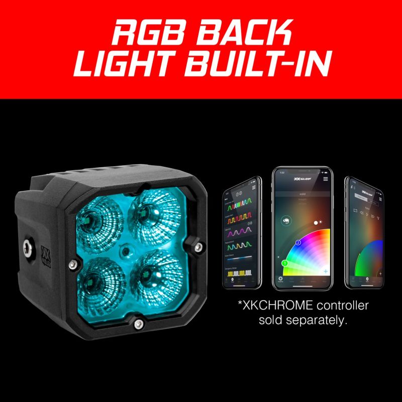 XK Glow XKchrome 20w LED Cube Light w/ RGB Accent Light - Spot Beam Light Accessories and Wiring XKGLOW