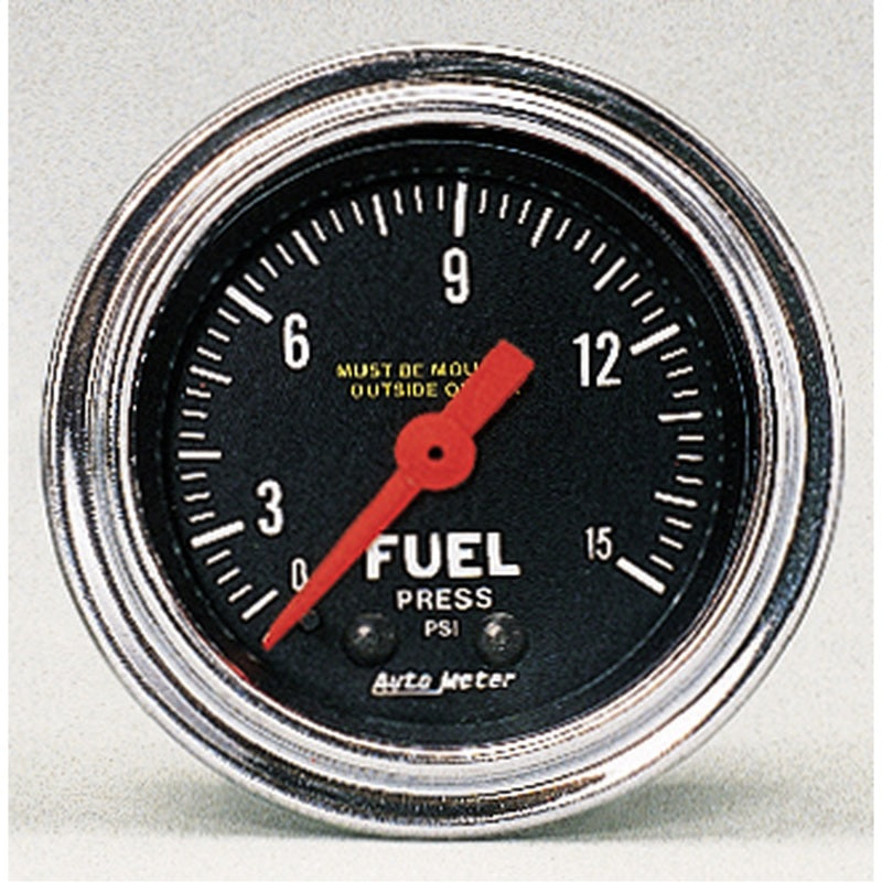 AutoMeter Gauge Fuel Pressure 2-1/16in. 15PSI Mechanical Traditional Chrome Gauges AutoMeter