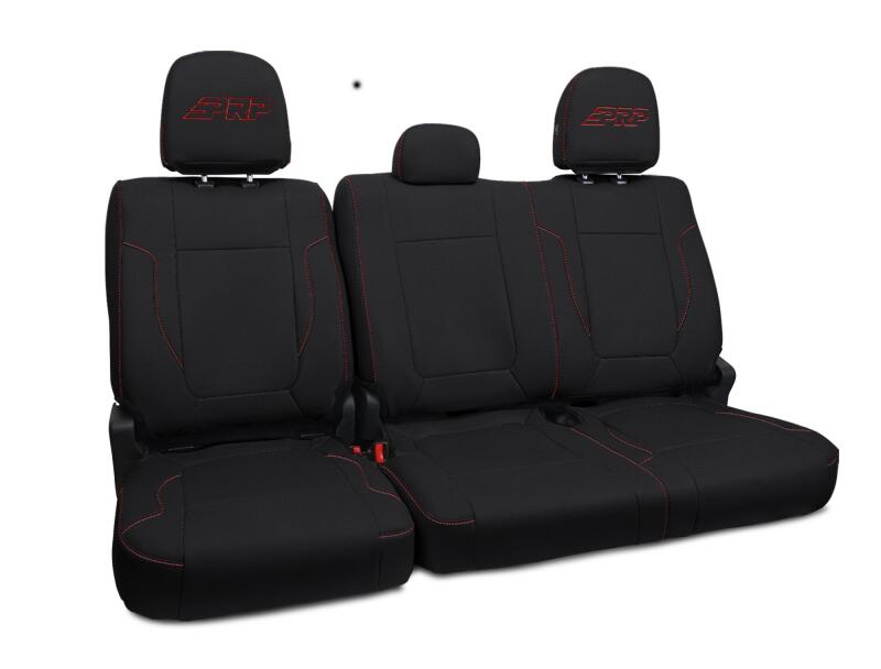 PRP 12-14 Ford Raptor Rear Bench Seat Covers - Black w/ Red Stitch Seat Covers PRP Seats