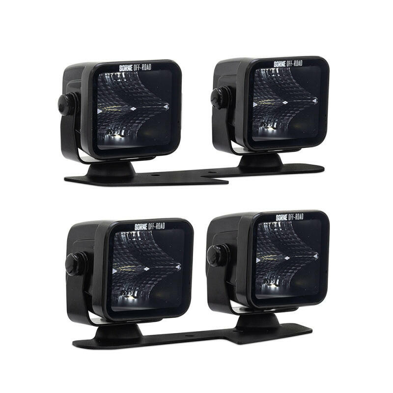 Borne Off-Road 21+ Bronco Light Pods 4pc Ditch 3x3 Flood Light Bars & Cubes Borne Off-Road