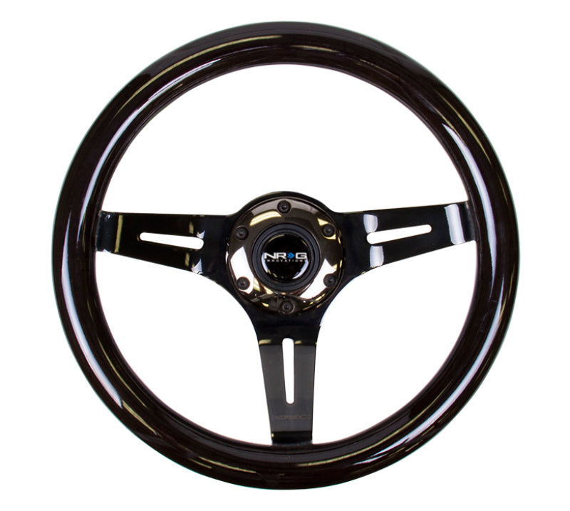 NRG Classic Wood Grain Steering Wheel (310mm) Black w/Black Chrome 3-Spoke Center Steering Wheels NRG