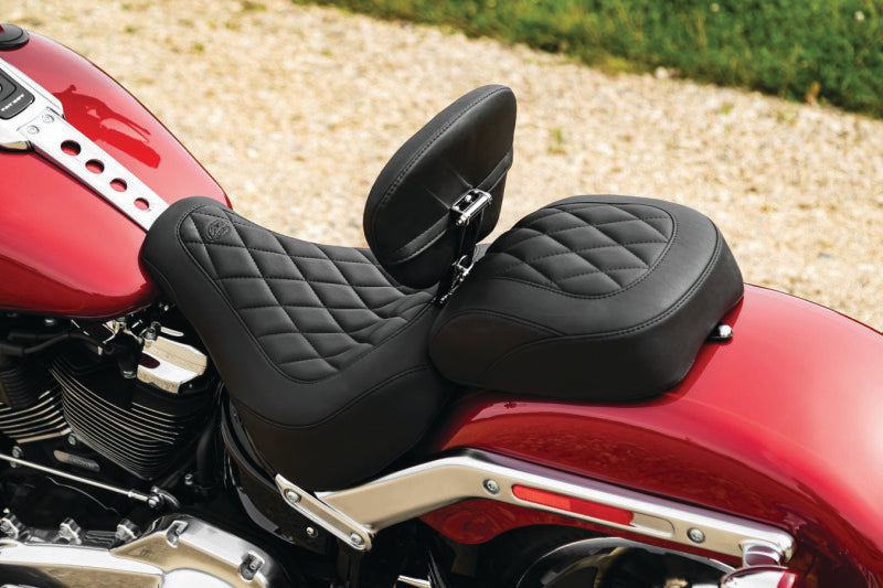 Mustang 18-21 Harley Fat Boy Wide Tripper Passenger Seat Diamond Stitch - Black Passenger Motorcycle Seats Mustang Motorcycle