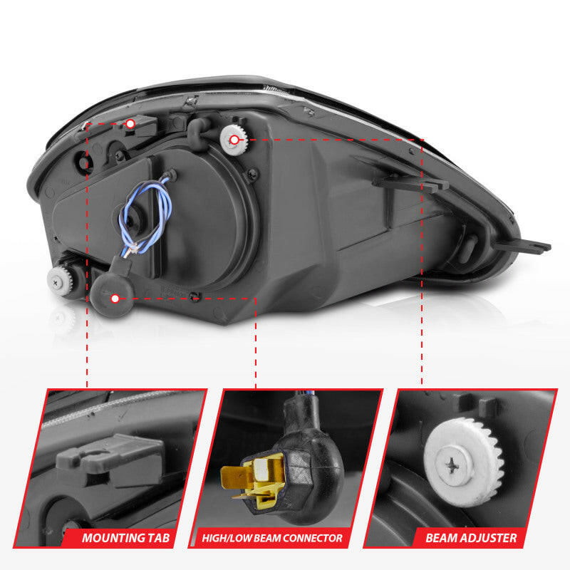 ANZO 2000-2005 Mitsubishi Eclipse Projector Headlights w/ Halo Black Headlights ANZO