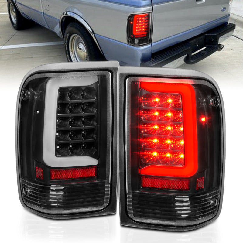 ANZO 1993-1997 Ford Ranger LED Tail Lights w/ Light Bar Black Housing Clear Lens Tail Lights ANZO