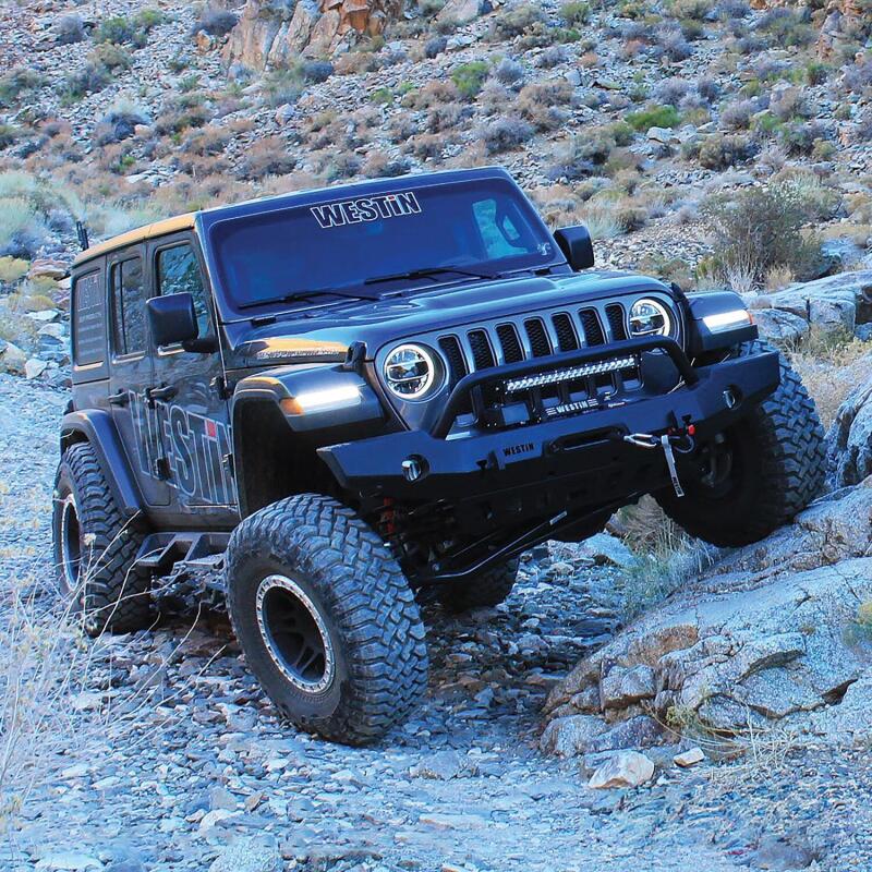 Westin 18-19 Jeep Wrangler JL WJ2 Full Width Front Bumper w/Bull Bar Textured Black Bumpers - Steel Westin