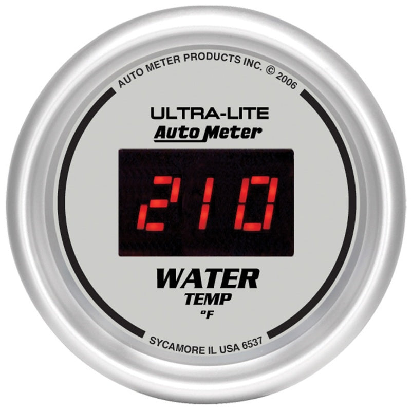 Autometer Ultra-Lite 2-1/16in 340 Deg F Silver Dial Digital w/ Red LED Water Temperature Gauge Gauges AutoMeter