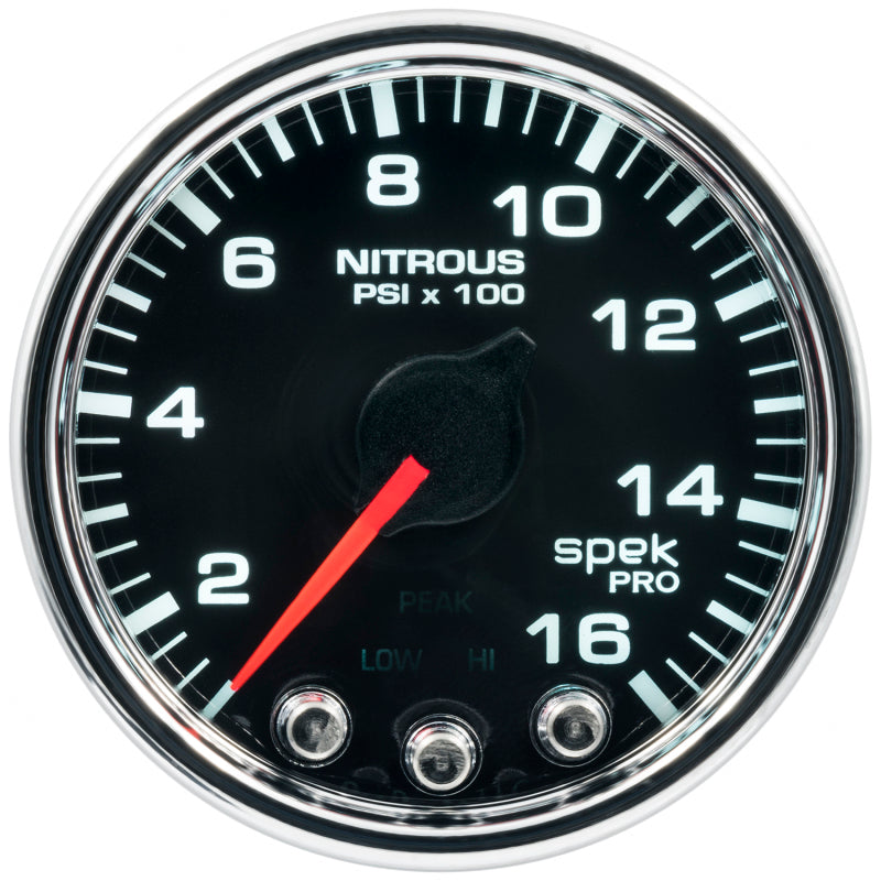 Autometer Spek-Pro Gauge Nitrous Press 2 1/16in 1600psi Stepper Motor W/Peak & Warn Blk/Chrm Gauges AutoMeter