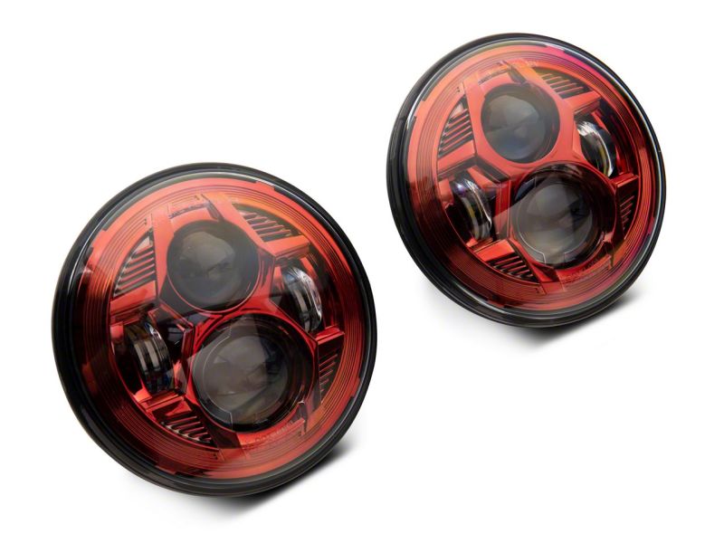 Raxiom 07-18 Jeep Wrangler JK 7-In LED Headlights- Red Housing- Clear Lens Headlights Raxiom