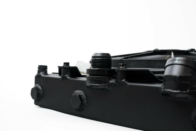 CSF Universal Half Radiator w/-16AN & Slip-On Fittings/12in SPAL Fan & Shroud - Black Finish Radiators CSF