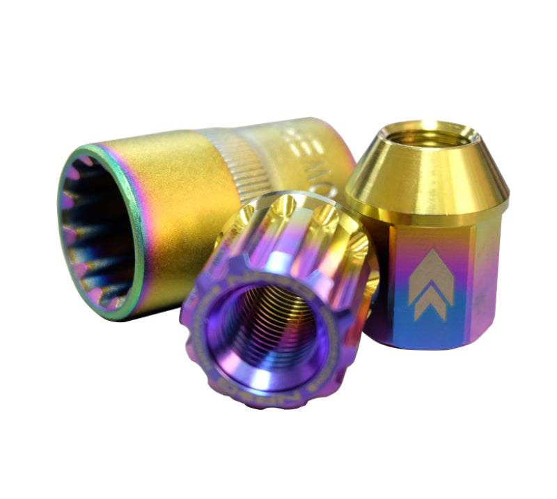 NRG 200 Series M12 X 1.25 Titanium Lug Nut Set - 21 Pc w/Lock Key Socket - Neochrome Lug Nuts NRG