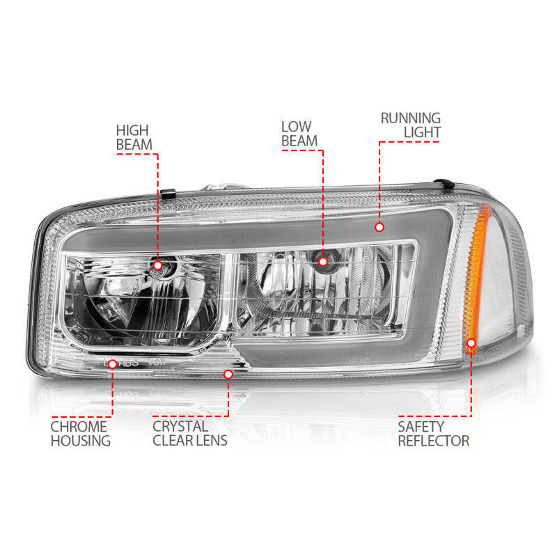ANZO 99-17 GMC Sierra/Denali Headlights Chrome Amber (w/C Light Bars) Headlights ANZO