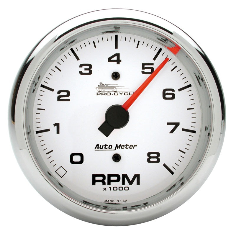 Autometer Pro-Cycle Gauge Tach 3 3/4in 8K Rpm 2&4 Cylinder White Gauges AutoMeter