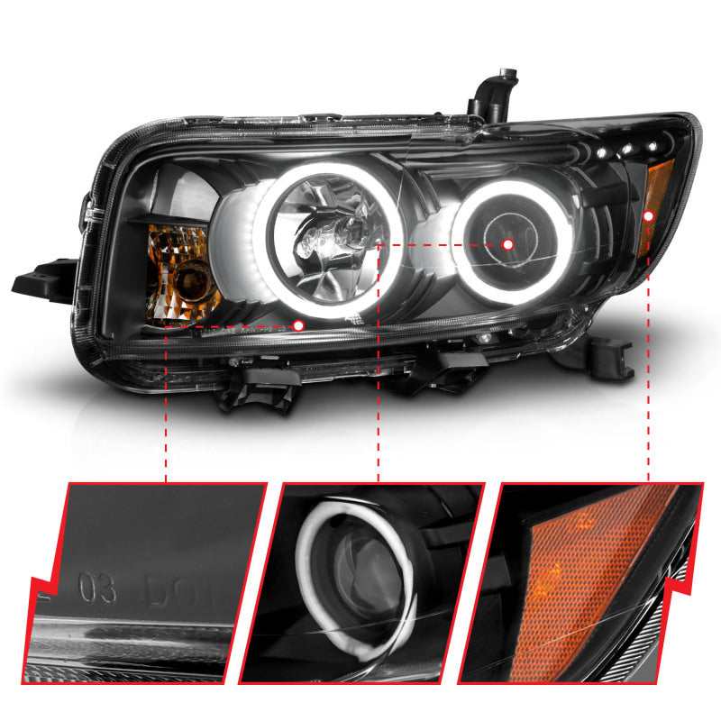 ANZO 2008-2010 Scion Xb Projector Headlights w/ Halo Black Headlights ANZO