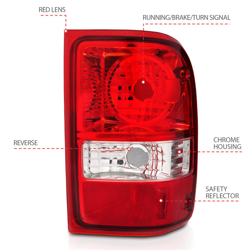 ANZO 2001-2011 Ford Ranger Taillights w/ Red/Clear Lens (OE Replacement) Pair Tail Lights ANZO